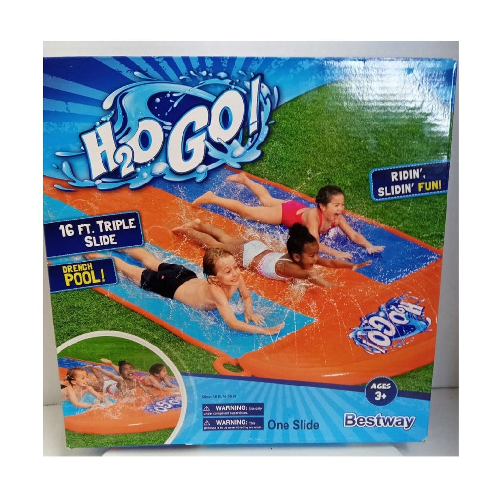 *NEW IN BOX**16 Ft Long Triple Slider with Drench Pool Bestway